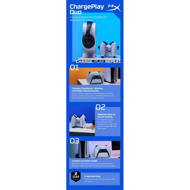 HyperX ChargePlay Duo – valdiklio įkrovimo stotelė, skirta PS5