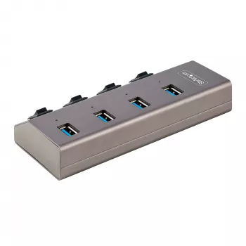 StarTech.com 4 prievadų maitinamas USB-C šakotuvas su atskirais įjungimo/išjungimo jungikliais, USB 3.0 5 Gbps plėtros šakotuvas su maitinimo šaltiniu, stacionariam/nešiojamam kompiuteriui USB-C į USB-A šakotuvas, USB C šakotuvas su BC 1.2