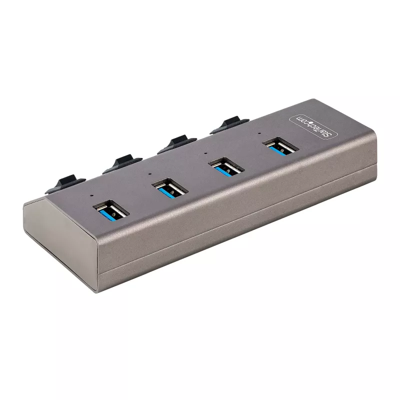 StarTech.com 4 prievadų maitinamas USB-C šakotuvas su atskirais įjungimo/išjungimo jungikliais, USB 3.0 5 Gbps plėtros šakotuvas su maitinimo šaltiniu, stacionariam/nešiojamam kompiuteriui USB-C į USB-A šakotuvas, USB C šakotuvas su BC 1.2