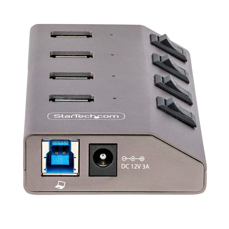 StarTech.com 4 prievadų maitinamas USB-C šakotuvas su atskirais įjungimo/išjungimo jungikliais, USB 3.0 5 Gbps plėtros šakotuvas su maitinimo šaltiniu, stacionariam/nešiojamam kompiuteriui USB-C į USB-A šakotuvas, USB C šakotuvas su BC 1.2