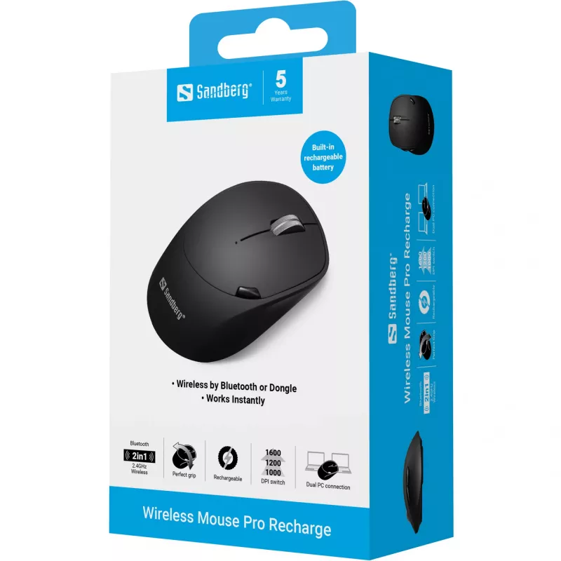 Pelė Sandberg Wireless pelė Pro Recharge RF Wireless + Bluetooth