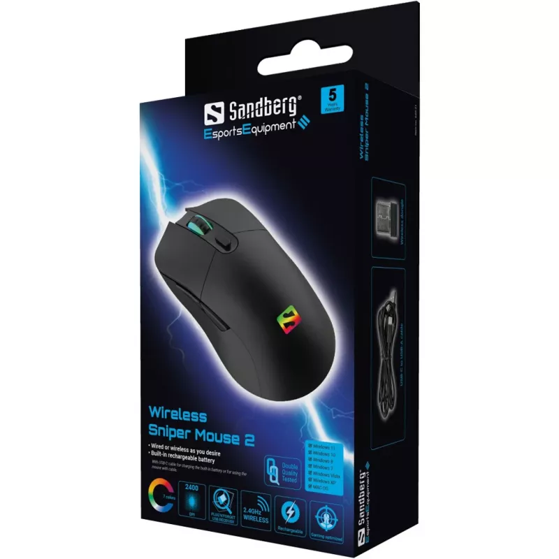 Pelė Sandberg Wireless Sniper pelė 2 RF Wireless