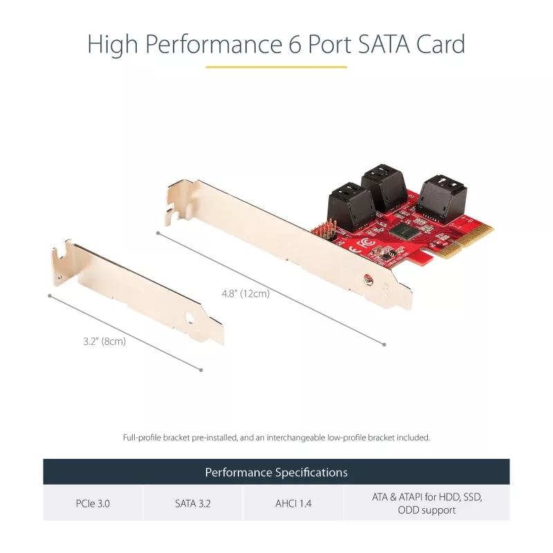 StarTech.com SATA PCIe kortelė – 6 prievadų PCIe SATA išplėtimo kortelė – 6Gbps – žemo / pilno profilio – sudėtinės SATA jungtys – ASM1166 be RAID – PCI Express į SATA keitiklis