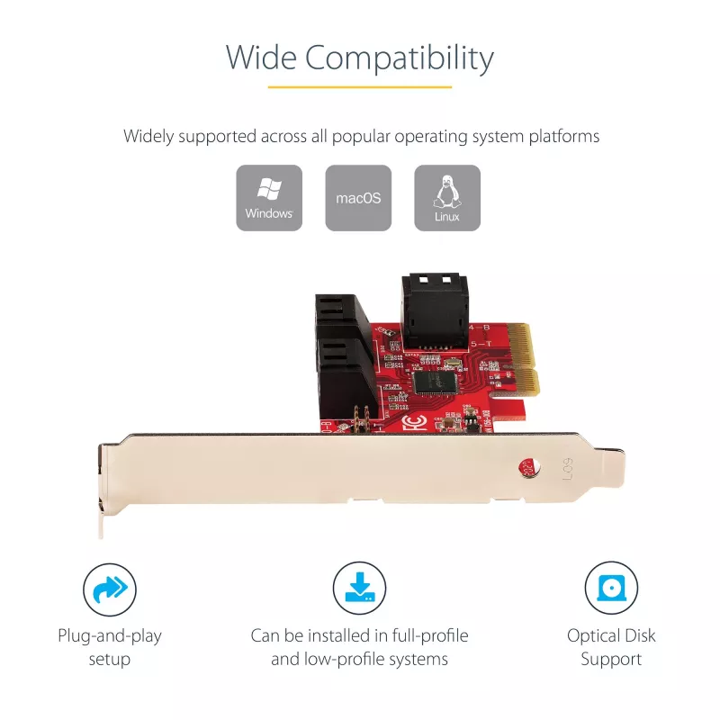 StarTech.com SATA PCIe kortelė – 6 prievadų PCIe SATA išplėtimo kortelė – 6Gbps – žemo / pilno profilio – sudėtinės SATA jungtys – ASM1166 be RAID – PCI Express į SATA keitiklis