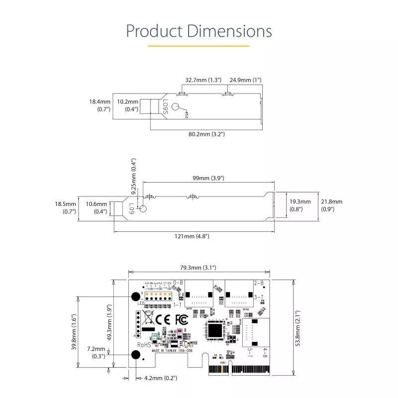 StarTech.com SATA PCIe kortelė – 6 prievadų PCIe SATA išplėtimo kortelė – 6Gbps – žemo / pilno profilio – sudėtinės SATA jungtys – ASM1166 be RAID – PCI Express į SATA keitiklis