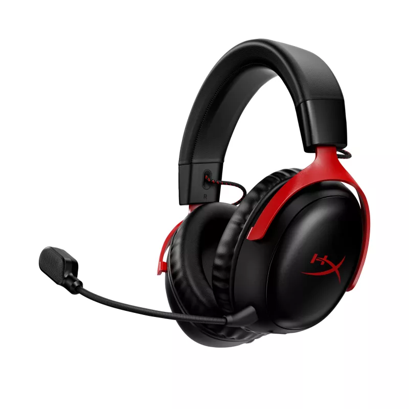 HyperX Cloud III Wireless - žaidimų ausinės, Juoda; Raudona, Kinija, Supraauralinės, Uždaro tipo, Aktyvus, 155 mm