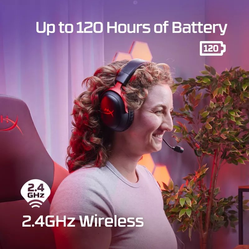 HyperX Cloud III Wireless - žaidimų ausinės, Juoda; Raudona, Kinija, Supraauralinės, Uždaro tipo, Aktyvus, 155 mm