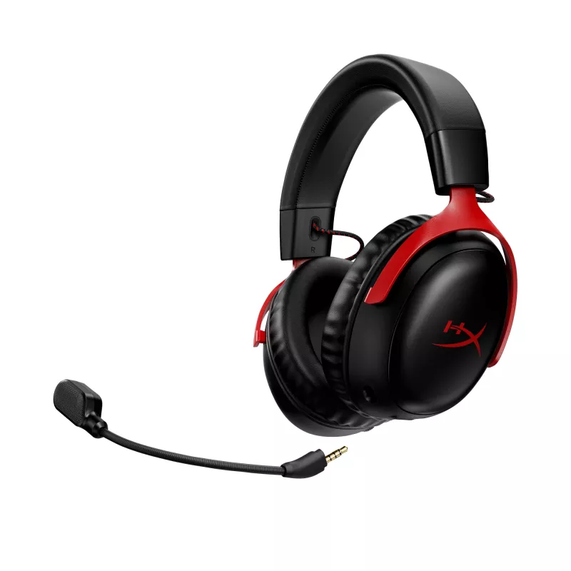 HyperX Cloud III Wireless - žaidimų ausinės, Juoda; Raudona, Kinija, Supraauralinės, Uždaro tipo, Aktyvus, 155 mm