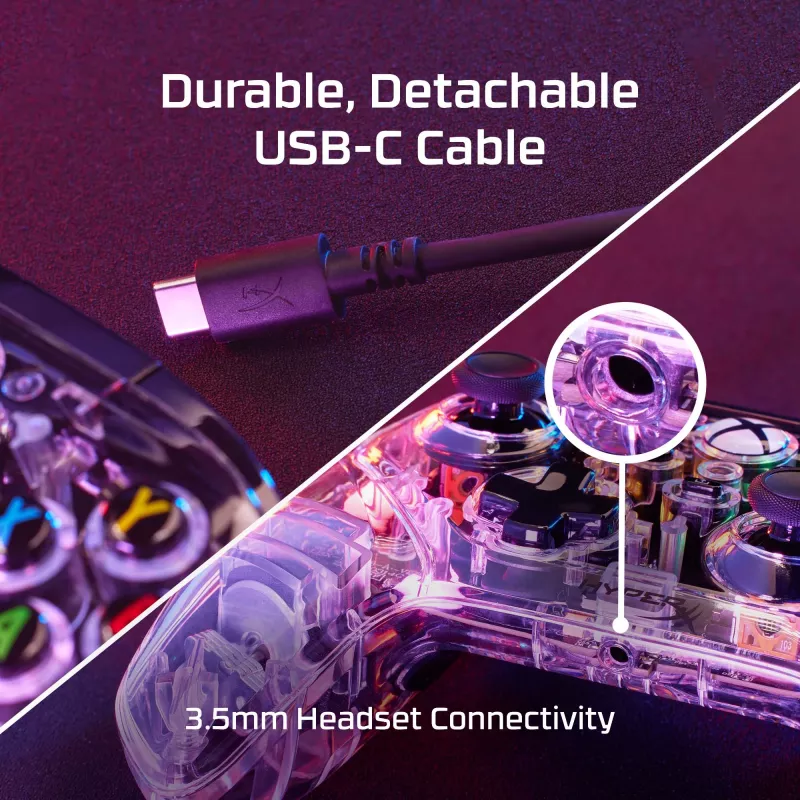 HyperX Clutch Gladiate - Laidinis žaidimų RGB valdiklis - Xbox, Žaidimų pultas, Xbox One, Xbox Series X, Laidinis, USB, USB Type-A, USB Type-C, Skaidrus