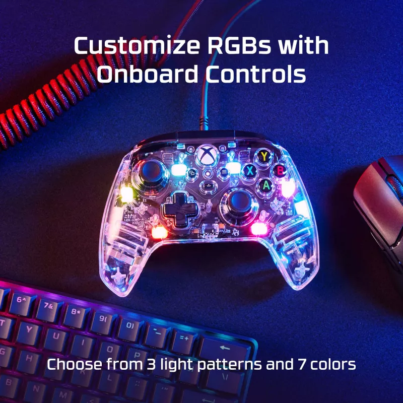 HyperX Clutch Gladiate - Laidinis žaidimų RGB valdiklis - Xbox, Žaidimų pultas, Xbox One, Xbox Series X, Laidinis, USB, USB Type-A, USB Type-C, Skaidrus