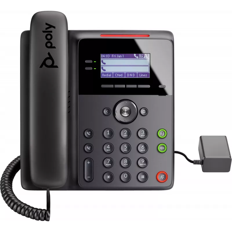 IP telefonas Poly Edge B20 — 2 linijos PoE, LCD 2,8 colio (7,11 cm), Gigabit Ethernet, laidinis ragelis, juoda