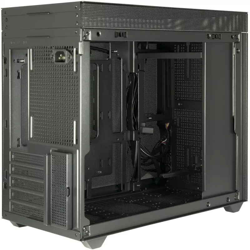 Mini bokšto korpusas INTER-TECH IM-2 Expander, Mini-ITX/Micro ATX, palaiko ATX/SFX maitinimo blokus, 2,5 colio ir 3,5 colio diskus, priekinius/viršutinius ventiliatorius 120/140 mm, juodas
