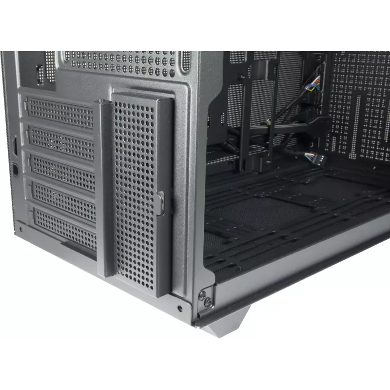 Mini bokšto korpusas INTER-TECH IM-2 Expander, Mini-ITX/Micro ATX, palaiko ATX/SFX maitinimo blokus, 2,5 colio ir 3,5 colio diskus, priekinius/viršutinius ventiliatorius 120/140 mm, juodas