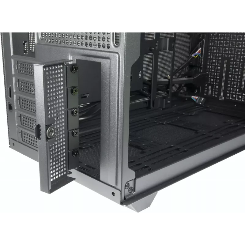 Mini bokšto korpusas INTER-TECH IM-2 Expander, Mini-ITX/Micro ATX, palaiko ATX/SFX maitinimo blokus, 2,5 colio ir 3,5 colio diskus, priekinius/viršutinius ventiliatorius 120/140 mm, juodas