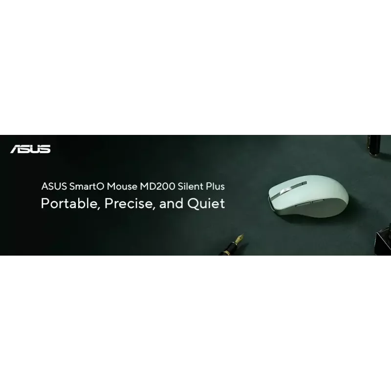 Pelė ASUS SmartO MD200 Silent Plus – abiem rankoms tinkama RF belaidė + Bluetooth, optinė 4200 DPI, 6 mygtukai, žalia