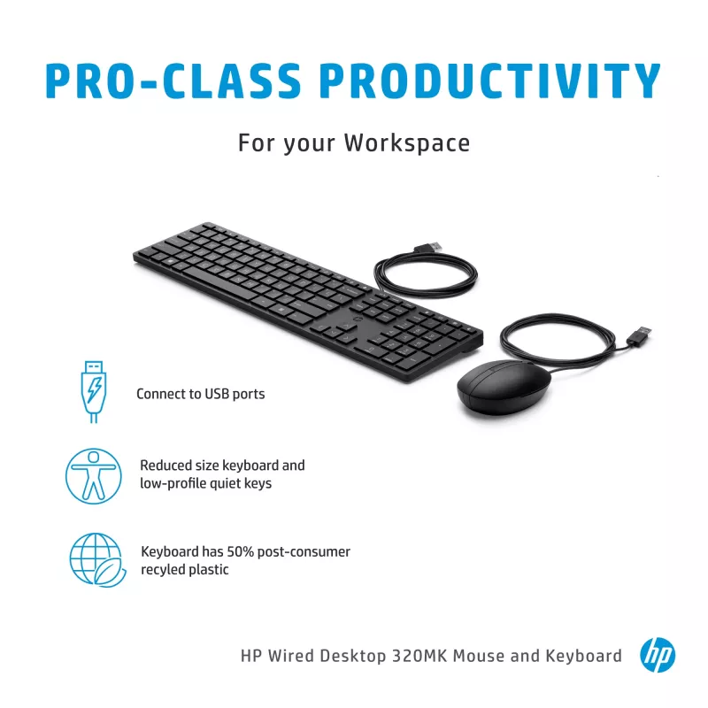 Laidinė klaviatūra ir pelė HP Wired Desktop 320MK
