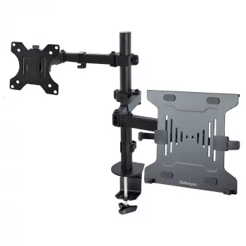 “StarTech.com” monitoriaus laikiklis su VESA nešiojamojo kompiuterio dėklu, skirtas nešiojamajam kompiuteriui (4,5 kg / 9,9 lb) ir vienam ekranui iki 32 colių (8 kg / 17,6 lb), juodas, ventiliuojamas dėklas, reguliuojamas nešiojamojo kompiuterio laikiklis, C formos spaustukas / kiauryminis tvirtinimas