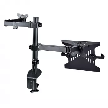 “StarTech.com” monitoriaus laikiklis su VESA nešiojamojo kompiuterio dėklu, skirtas nešiojamajam kompiuteriui (4,5 kg / 9,9 lb) ir vienam ekranui iki 32 colių (8 kg / 17,6 lb), juodas, ventiliuojamas dėklas, reguliuojamas nešiojamojo kompiuterio laikiklis, C formos spaustukas / kiauryminis tvirtinimas