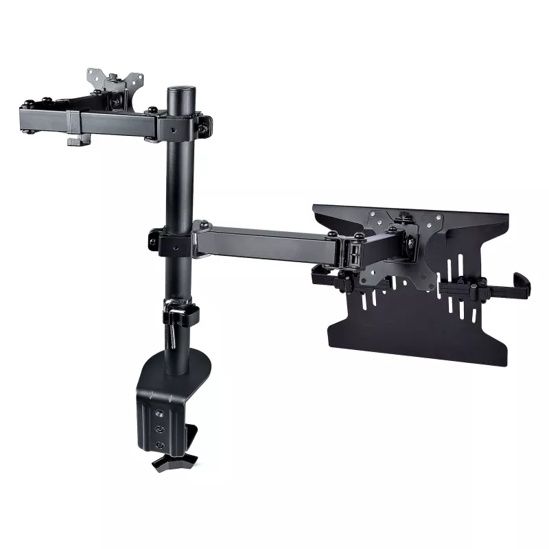 “StarTech.com” monitoriaus laikiklis su VESA nešiojamojo kompiuterio dėklu, skirtas nešiojamajam kompiuteriui (4,5 kg / 9,9 lb) ir vienam ekranui iki 32 colių (8 kg / 17,6 lb), juodas, ventiliuojamas dėklas, reguliuojamas nešiojamojo kompiuterio laikiklis, C formos spaustukas / kiauryminis tvirtinimas