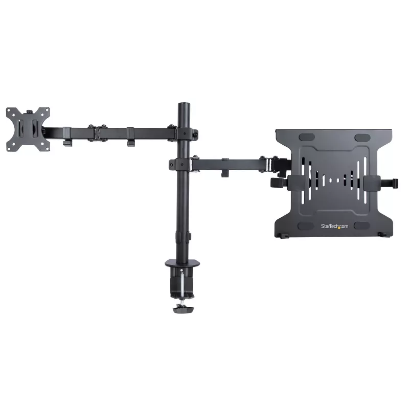 “StarTech.com” monitoriaus laikiklis su VESA nešiojamojo kompiuterio dėklu, skirtas nešiojamajam kompiuteriui (4,5 kg / 9,9 lb) ir vienam ekranui iki 32 colių (8 kg / 17,6 lb), juodas, ventiliuojamas dėklas, reguliuojamas nešiojamojo kompiuterio laikiklis, C formos spaustukas / kiauryminis tvirtinimas