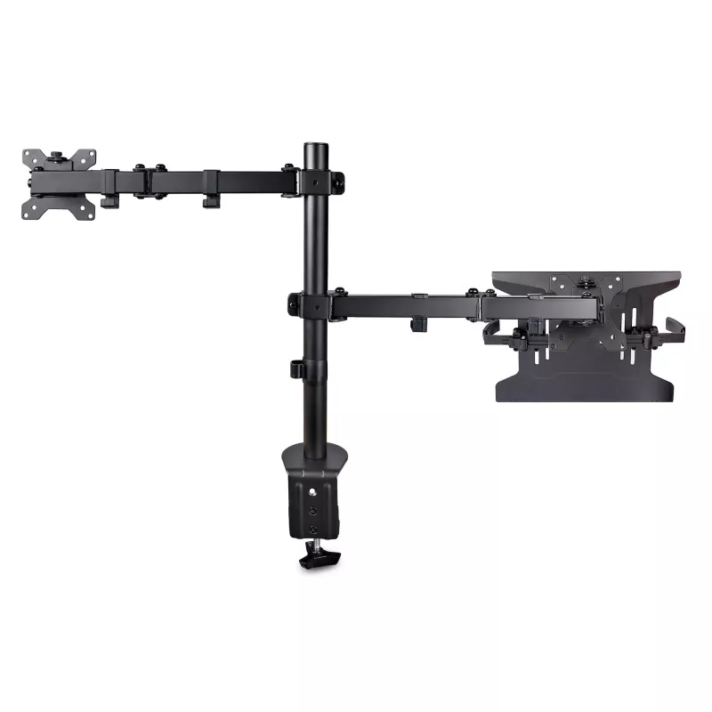 “StarTech.com” monitoriaus laikiklis su VESA nešiojamojo kompiuterio dėklu, skirtas nešiojamajam kompiuteriui (4,5 kg / 9,9 lb) ir vienam ekranui iki 32 colių (8 kg / 17,6 lb), juodas, ventiliuojamas dėklas, reguliuojamas nešiojamojo kompiuterio laikiklis, C formos spaustukas / kiauryminis tvirtinimas