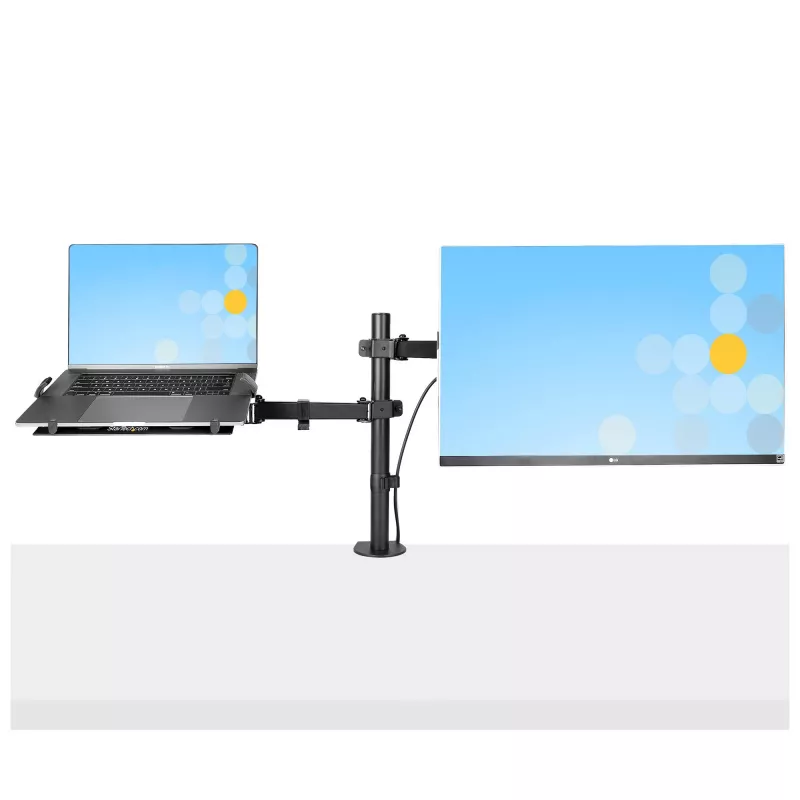 “StarTech.com” monitoriaus laikiklis su VESA nešiojamojo kompiuterio dėklu, skirtas nešiojamajam kompiuteriui (4,5 kg / 9,9 lb) ir vienam ekranui iki 32 colių (8 kg / 17,6 lb), juodas, ventiliuojamas dėklas, reguliuojamas nešiojamojo kompiuterio laikiklis, C formos spaustukas / kiauryminis tvirtinimas