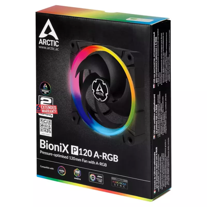 ARCTIC BioniX P120 A-RGB slėgiui optimizuotas 120 mm ventiliatorius su A-RGB