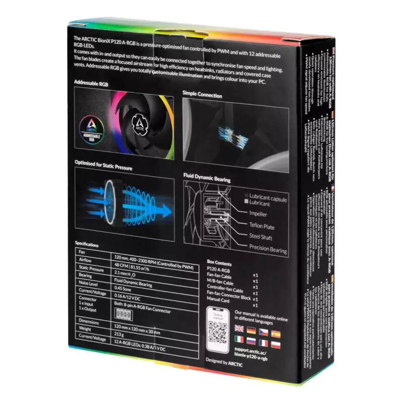 ARCTIC BioniX P120 A-RGB slėgiui optimizuotas 120 mm ventiliatorius su A-RGB
