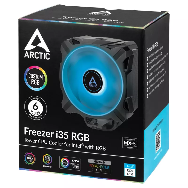 ARCTIC Freezer i35 RGB – bokštinis procesoriaus aušintuvas, skirtas Intel, su RGB