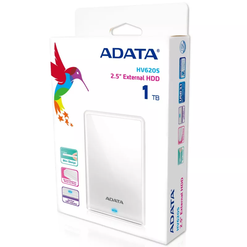 ADATA AHV620S-1TU3-CWH išorinis kietasis diskas 1 TB 2,5 colio Micro-USB B 3.2 Gen 1 (3.1 Gen 1) Baltas