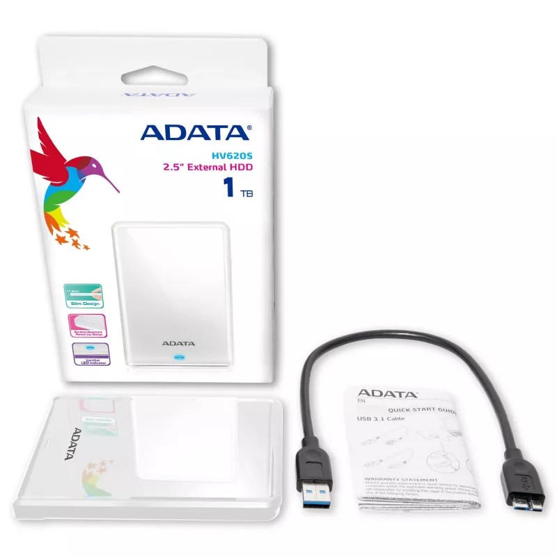 ADATA AHV620S-1TU3-CWH išorinis kietasis diskas 1 TB 2,5 colio Micro-USB B 3.2 Gen 1 (3.1 Gen 1) Baltas