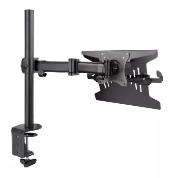 StarTech.com nešiojamojo kompiuterio stalo laikiklis - Monitoriaus ir nešiojamojo kompiuterio laikiklis - Ekranai iki 34 colių (8 kg) ir nešiojamieji kompiuteriai (4,5 kg) - Lankstoma VESA nešiojamojo kompiuterio dėklo rankena - Spaustuvas / kiaurymės tvirtinimas