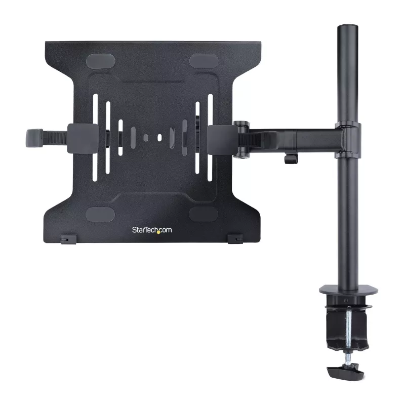 StarTech.com nešiojamojo kompiuterio stalo laikiklis - Monitoriaus ir nešiojamojo kompiuterio laikiklis - Ekranai iki 34 colių (8 kg) ir nešiojamieji kompiuteriai (4,5 kg) - Lankstoma VESA nešiojamojo kompiuterio dėklo rankena - Spaustuvas / kiaurymės tvirtinimas