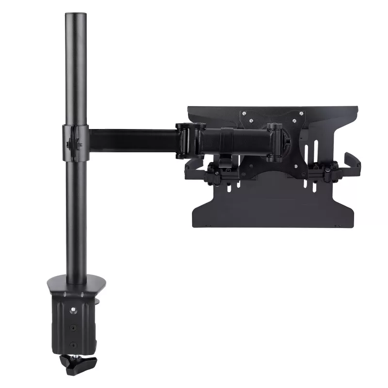 StarTech.com nešiojamojo kompiuterio stalo laikiklis - Monitoriaus ir nešiojamojo kompiuterio laikiklis - Ekranai iki 34 colių (8 kg) ir nešiojamieji kompiuteriai (4,5 kg) - Lankstoma VESA nešiojamojo kompiuterio dėklo rankena - Spaustuvas / kiaurymės tvirtinimas