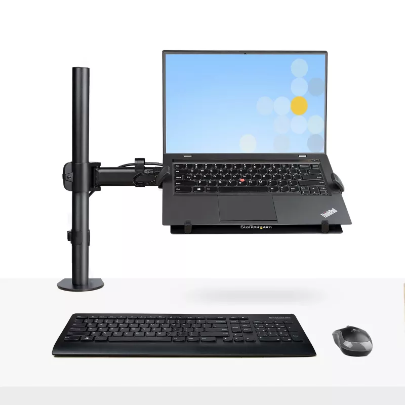 StarTech.com nešiojamojo kompiuterio stalo laikiklis - Monitoriaus ir nešiojamojo kompiuterio laikiklis - Ekranai iki 34 colių (8 kg) ir nešiojamieji kompiuteriai (4,5 kg) - Lankstoma VESA nešiojamojo kompiuterio dėklo rankena - Spaustuvas / kiaurymės tvirtinimas