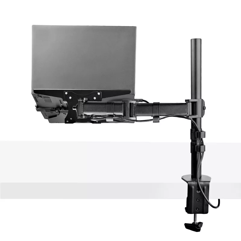 StarTech.com nešiojamojo kompiuterio stalo laikiklis - Monitoriaus ir nešiojamojo kompiuterio laikiklis - Ekranai iki 34 colių (8 kg) ir nešiojamieji kompiuteriai (4,5 kg) - Lankstoma VESA nešiojamojo kompiuterio dėklo rankena - Spaustuvas / kiaurymės tvirtinimas