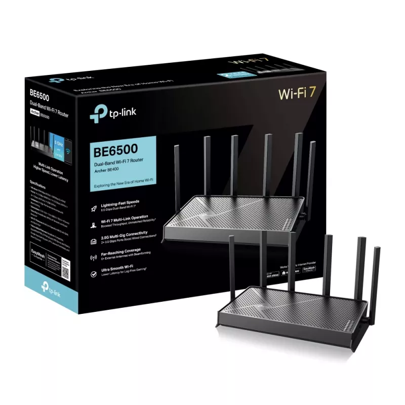 TP-Link Archer BE400 belaidis maršrutizatorius 2,5 Gigabit Ethernet dviejų dažnių (2,4 GHz / 5 GHz) juodas