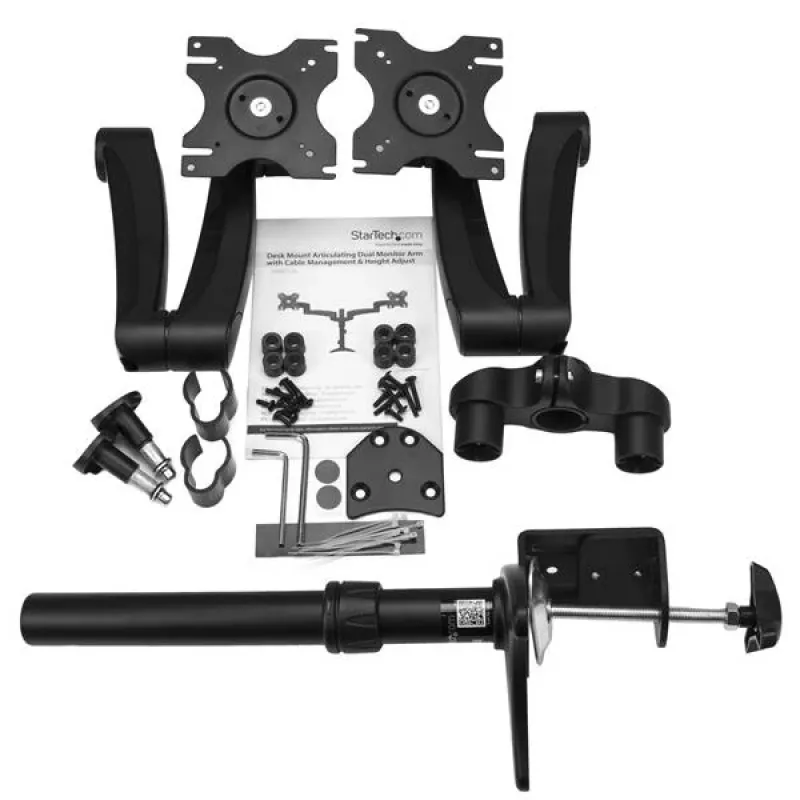 StarTech.com Stalo tvirtinimo dviejų monitorių laikiklis - lankstus, spaustukas, 13,6 kg, 30,5 cm (12 colių), 61 cm (24 colių), 100 x 100 mm, juodas