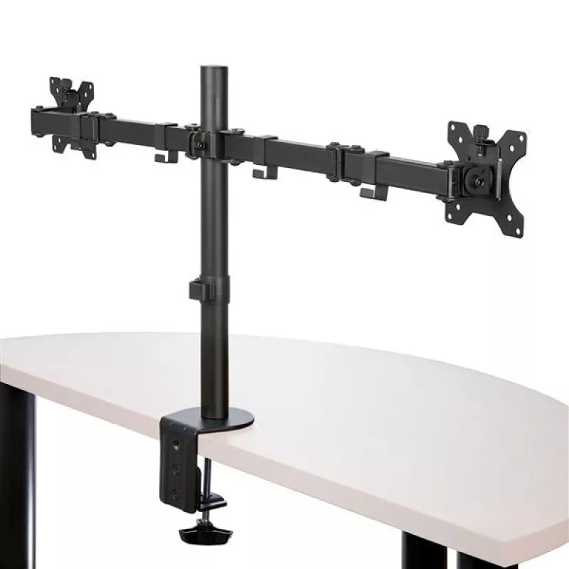 StarTech.com Stalo montavimo dviejų monitorių laikiklis – spaustukas / apvalkalas VESA monitorių laikiklis, skirtas iki 32 colių ekranams – ergonomiškas sąnarinis monitorių laikiklis – aukščio reguliavimas / pasvirimas / pasukimas / sukimas