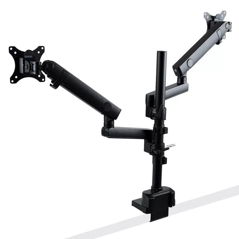 StarTech.com Stalviršio laikiklis dviem monitoriams, pilnai judantis monitoriaus laikiklis 2 VESA ekranams iki 32 inch (17,6 svaro/8 kg), reguliuojamas aukštis, tvirtinimas spaustuvu / kiauryme, mechaninė spyruoklė