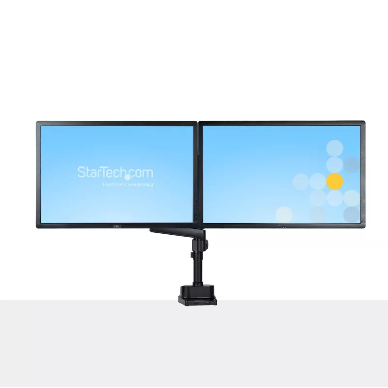 StarTech.com Stalviršio laikiklis dviem monitoriams, pilnai judantis monitoriaus laikiklis 2 VESA ekranams iki 32 inch (17,6 svaro/8 kg), reguliuojamas aukštis, tvirtinimas spaustuvu / kiauryme, mechaninė spyruoklė