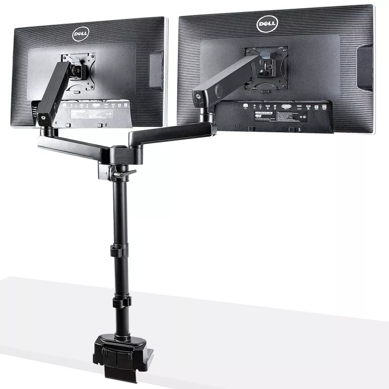 StarTech.com Stalviršio laikiklis dviem monitoriams, pilnai judantis monitoriaus laikiklis 2 VESA ekranams iki 32 inch (17,6 svaro/8 kg), reguliuojamas aukštis, tvirtinimas spaustuvu / kiauryme, mechaninė spyruoklė