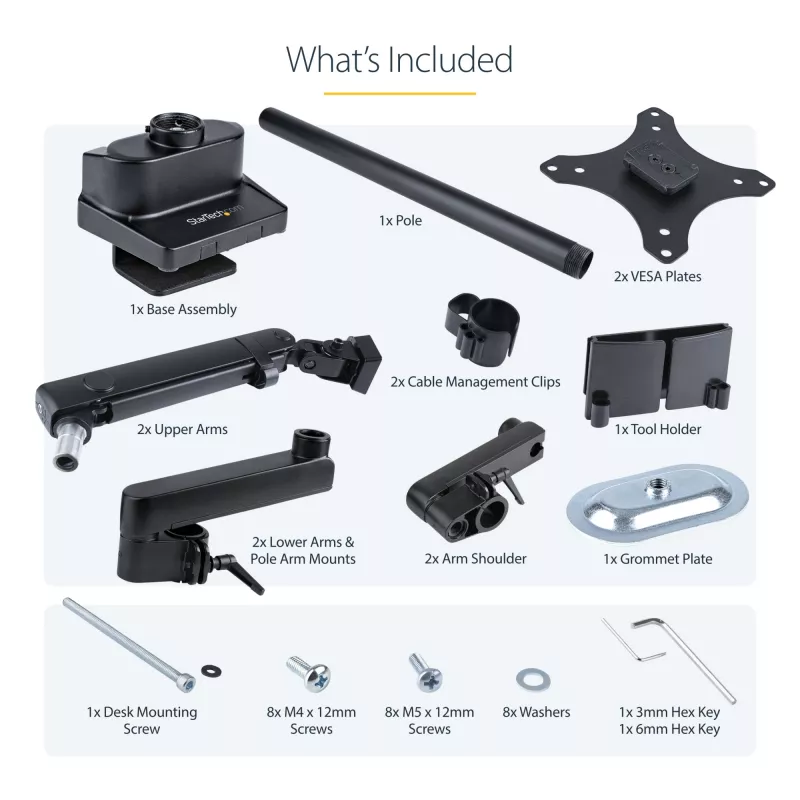 StarTech.com Stalviršio laikiklis dviem monitoriams, pilnai judantis monitoriaus laikiklis 2 VESA ekranams iki 32 inch (17,6 svaro/8 kg), reguliuojamas aukštis, tvirtinimas spaustuvu / kiauryme, mechaninė spyruoklė