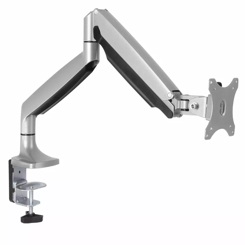 StarTech.com stalinis monitoriaus laikiklis – tvirtas, ergonomiškas VESA monitoriaus laikiklis – vienam 9 kg ekranui – pilnai judinamas, reguliuojamo aukščio, pasukamas – aliuminis – C spaustuvas / grommet – sidabrinis