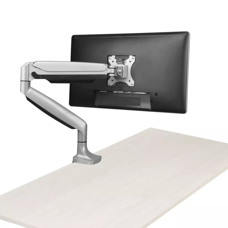 StarTech.com stalinis monitoriaus laikiklis – tvirtas, ergonomiškas VESA monitoriaus laikiklis – vienam 9 kg ekranui – pilnai judinamas, reguliuojamo aukščio, pasukamas – aliuminis – C spaustuvas / grommet – sidabrinis