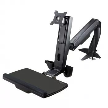 StarTech.com Sit Stand Monitor Arm - Stalo tvirtinimo reguliuojama sėdimo ir stovimo darbo vieta vienam 34 inch VESA montuojamam ekranui - Ergonominis šarnyrinis stovimo stalo keitiklis su klaviatūros padėklu