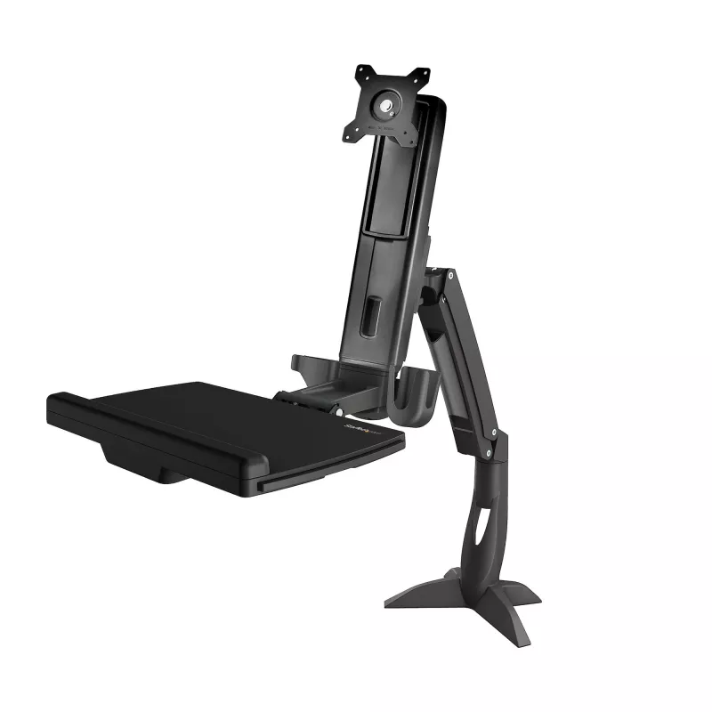 StarTech.com Sit Stand Monitor Arm - Stalo tvirtinimo reguliuojama sėdimo ir stovimo darbo vieta vienam 34 inch VESA montuojamam ekranui - Ergonominis šarnyrinis stovimo stalo keitiklis su klaviatūros padėklu