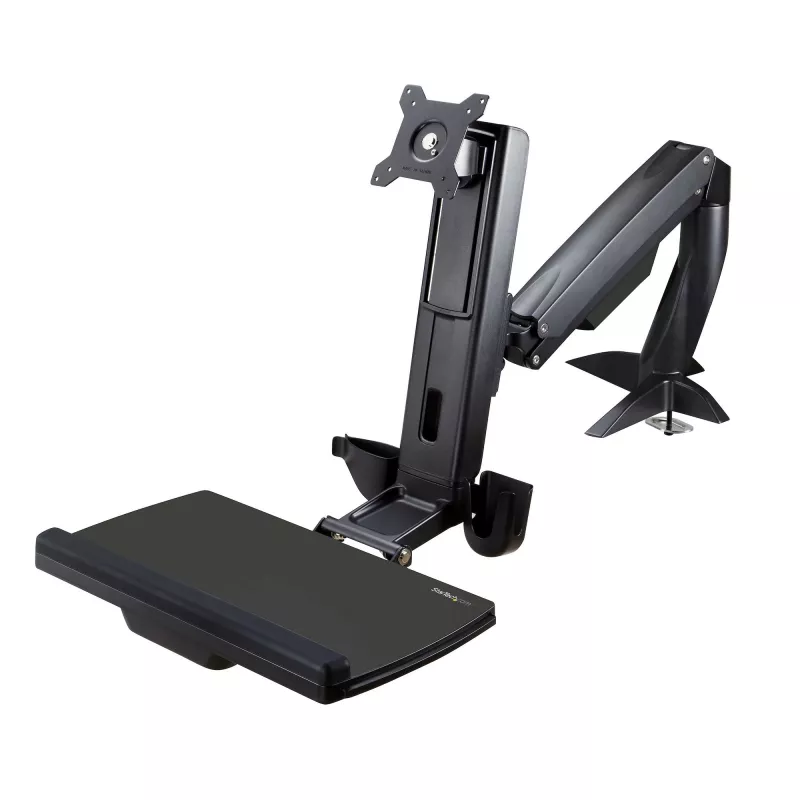 StarTech.com Sit Stand Monitor Arm - Stalo tvirtinimo reguliuojama sėdimo ir stovimo darbo vieta vienam 34 inch VESA montuojamam ekranui - Ergonominis šarnyrinis stovimo stalo keitiklis su klaviatūros padėklu