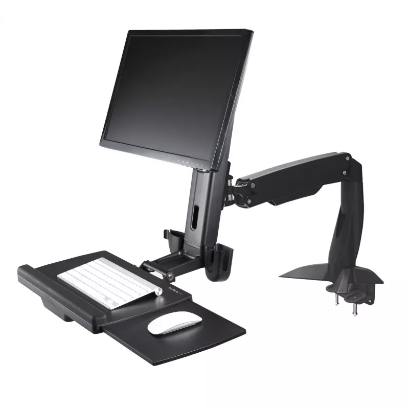 StarTech.com Sit Stand Monitor Arm - Stalo tvirtinimo reguliuojama sėdimo ir stovimo darbo vieta vienam 34 inch VESA montuojamam ekranui - Ergonominis šarnyrinis stovimo stalo keitiklis su klaviatūros padėklu