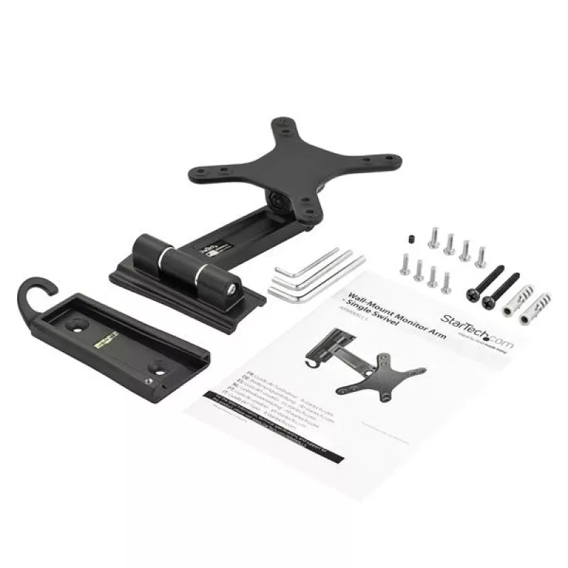 StarTech.com sieninio tvirtinimo monitoriaus laikiklis – vienas pasukamas, 15 kg, 33 cm (13 colių), 68,6 cm (27 colių), 75 x 75 mm, 100 x 100 mm, juodas